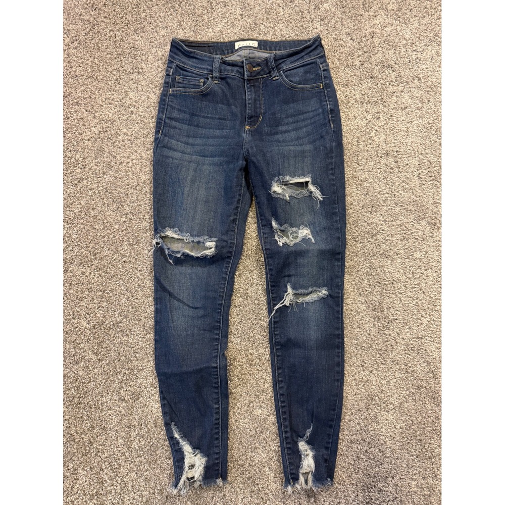 Cello Jeans Womens 1‎ Blue Skinny Distressed High Rise Ripped Raw Hem WV76710DKD